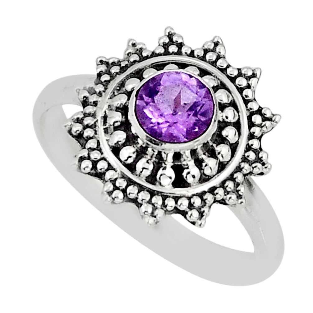 0.81cts faceted natural purple amethyst 925 sterling silver ring size 7 y76804