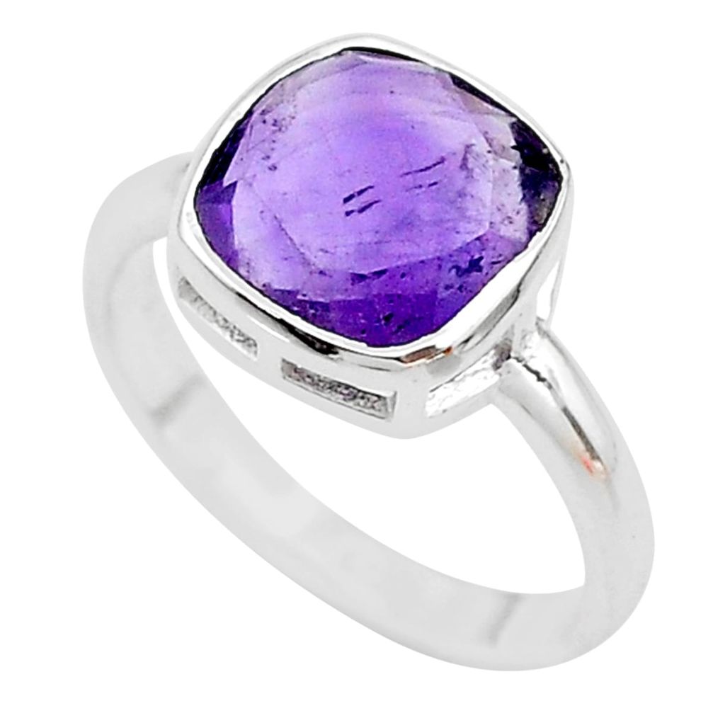 5.80cts faceted natural purple amethyst 925 sterling silver ring size 8 t12125