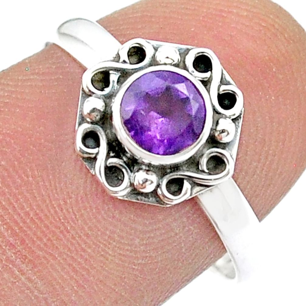 0.82cts faceted natural purple amethyst 925 sterling silver ring size 8 u51617