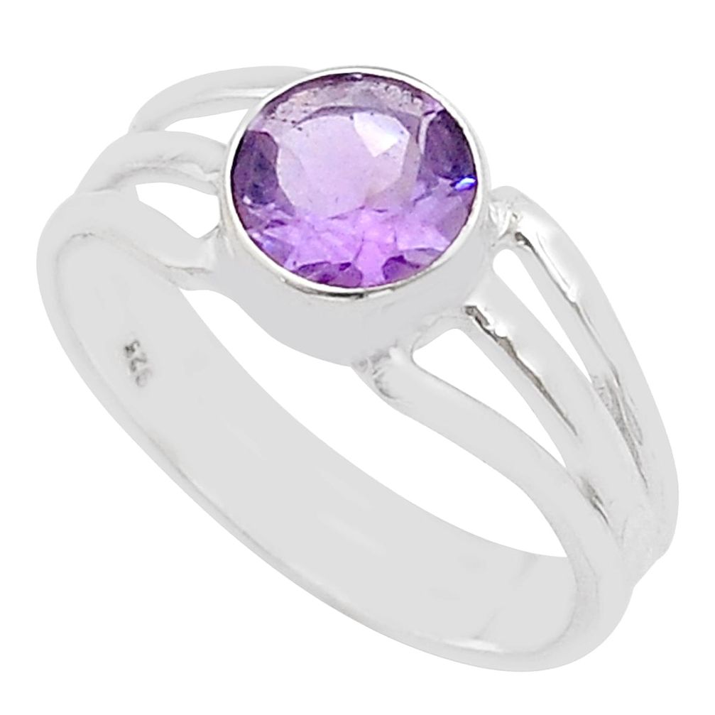 2.39cts faceted natural purple amethyst 925 sterling silver ring size 8 u60696