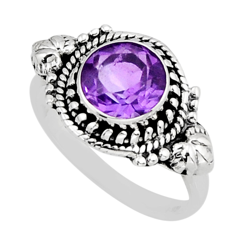 3.06cts faceted natural purple amethyst 925 sterling silver ring size 8 y75889