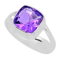 3.06cts faceted natural purple amethyst 925 sterling silver ring size 5.5 y16346