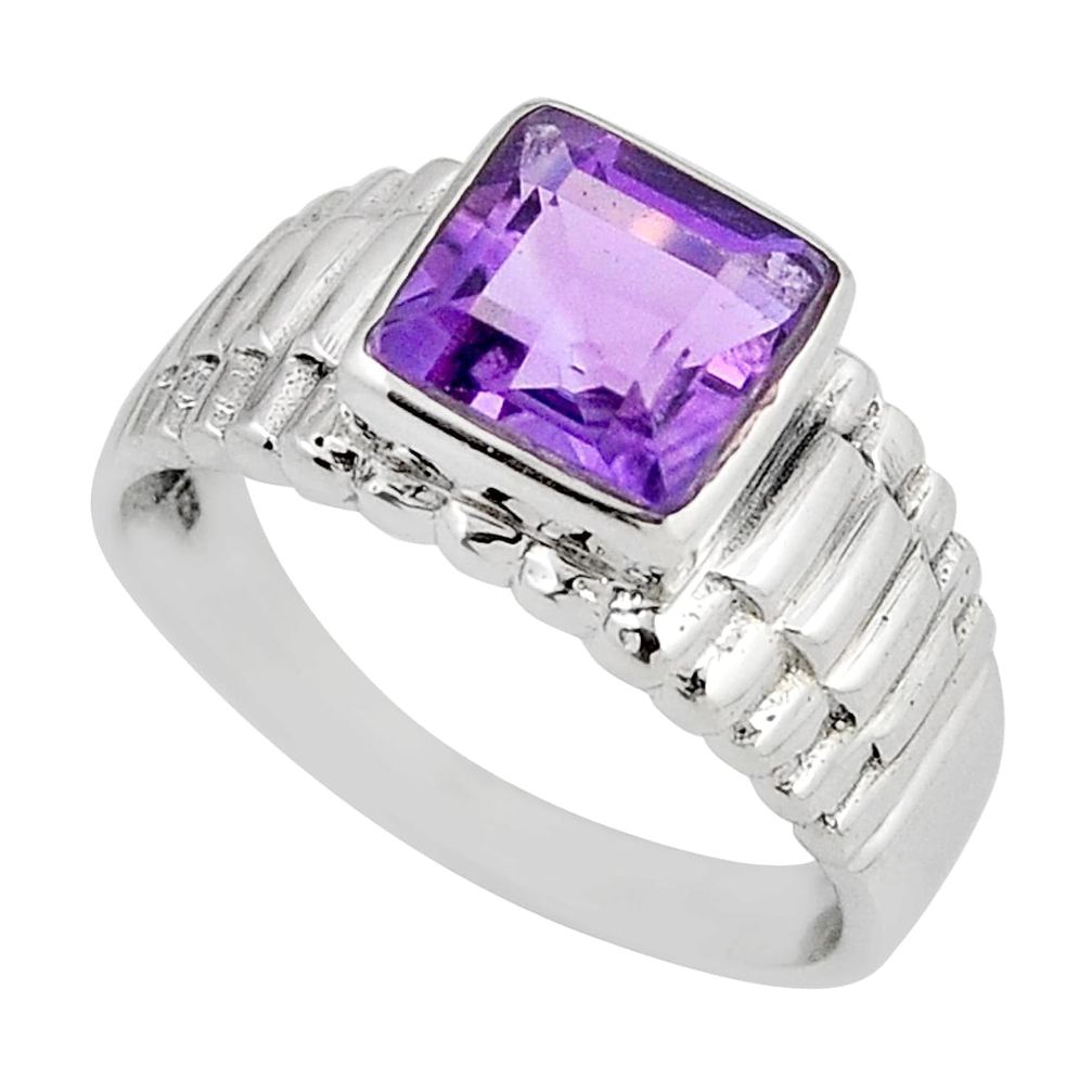 3.15cts faceted natural purple amethyst 925 sterling silver ring size 9.5 y50562
