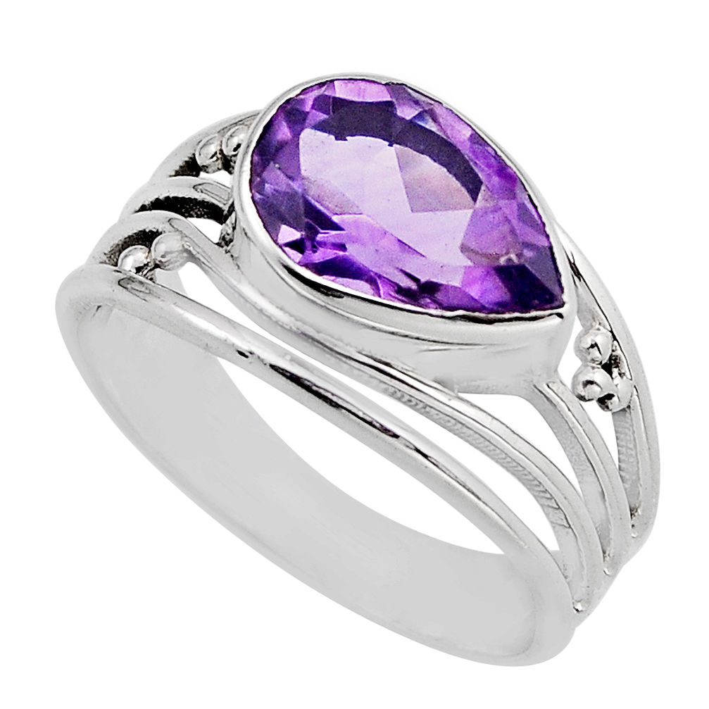 4.53cts faceted natural purple amethyst 925 sterling silver ring size 6.5 y82601