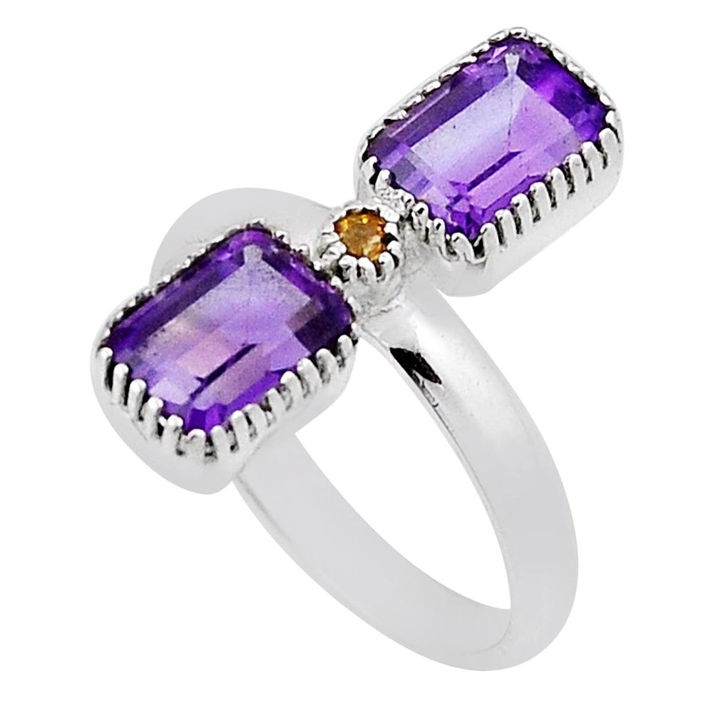 3.05cts faceted natural purple amethyst citrine 925 silver ring size 5.5 n34881