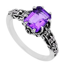 1.83cts faceted natural purple amethyst octagan 925 silver ring size 9 n51983