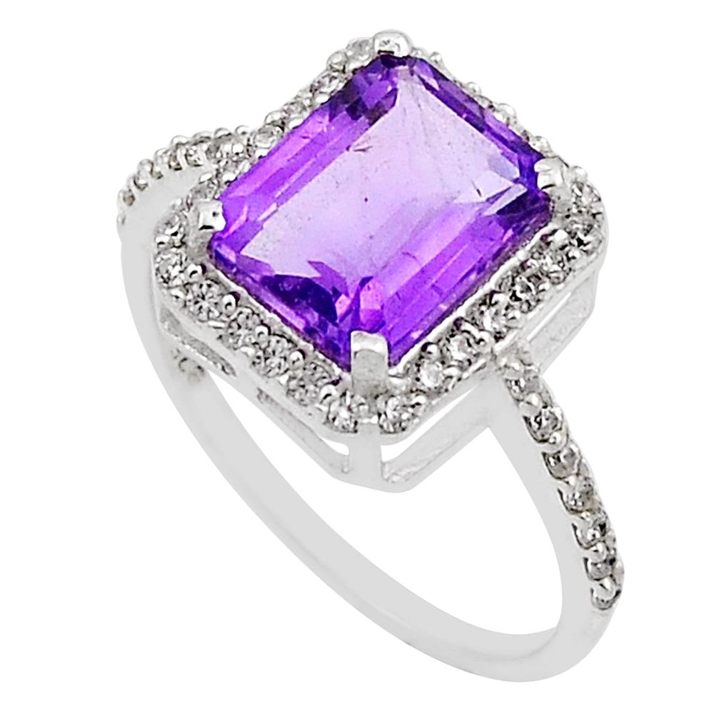 4.18cts faceted natural purple amethyst octagan topaz silver ring size 8 n17061
