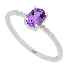 1.70cts faceted natural purple amethyst oval shape silver ring size 10 n34475