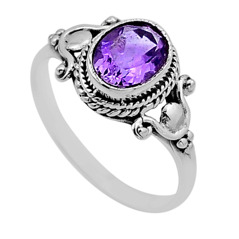 1.98cts faceted natural purple amethyst oval sterling silver ring size 8 n52570