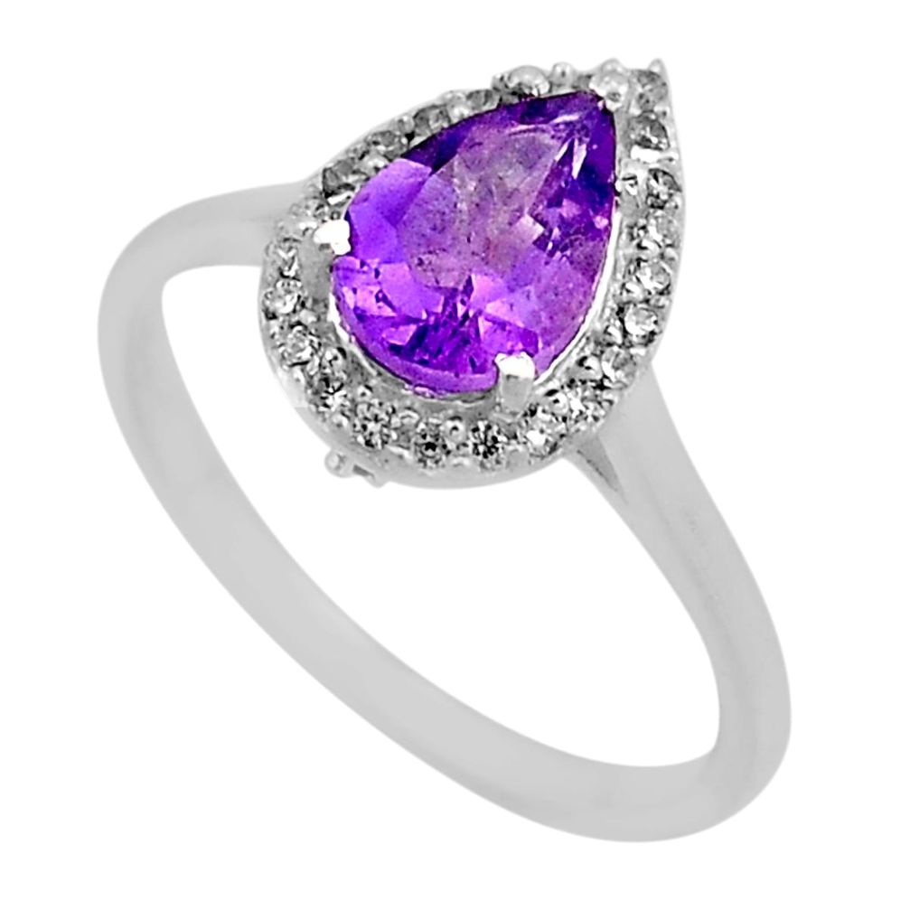 3.22cts faceted natural purple amethyst pear topaz 925 silver ring size 7 y93829