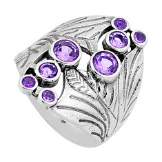 2.43cts faceted natural purple amethyst round shape silver ring size 6 n54619