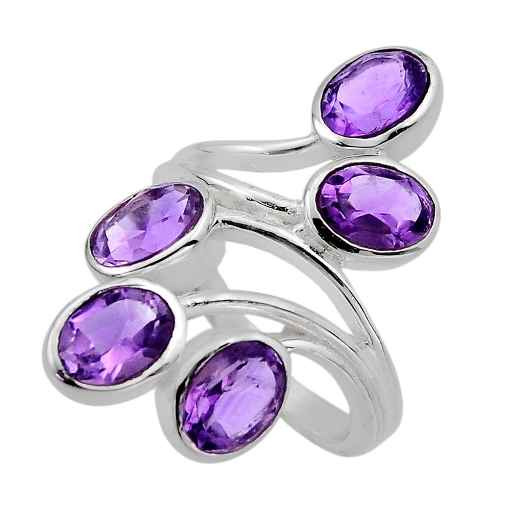 7.88cts faceted natural purple amethyst silver adjustable ring size 7.5 y82792