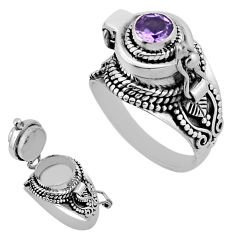 0.78cts faceted natural purple amethyst silver poison box ring size 6.5 n39114