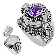2.06cts faceted natural purple amethyst silver poison box ring size 7.5 n43731