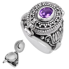 1.89cts faceted natural purple amethyst silver poison box ring size 7.5 n43742