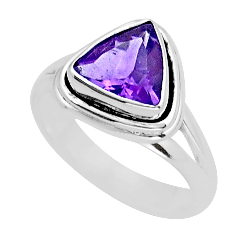 3.20cts faceted natural purple amethyst trillion 925 silver ring size 6 y16349