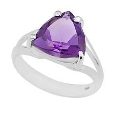 4.79cts faceted natural purple amethyst trillion 925 silver ring size 6 y25987
