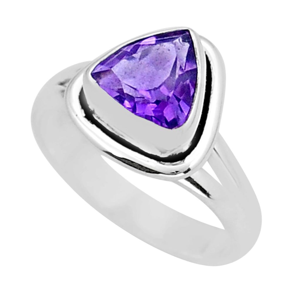 3.19cts faceted natural purple amethyst trillion 925 silver ring size 6.5 y16348