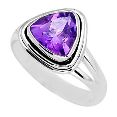 3.33cts faceted natural purple amethyst trillion 925 silver ring size 6.5 y16351