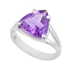 4.92cts faceted natural purple amethyst trillion 925 silver ring size 6.5 y25978