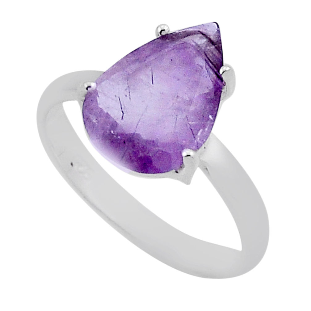 4.54cts faceted natural purple cacoxenite super seven silver ring size 7 n39836