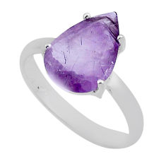 4.54cts faceted natural purple cacoxenite super seven silver ring size 7 n39836