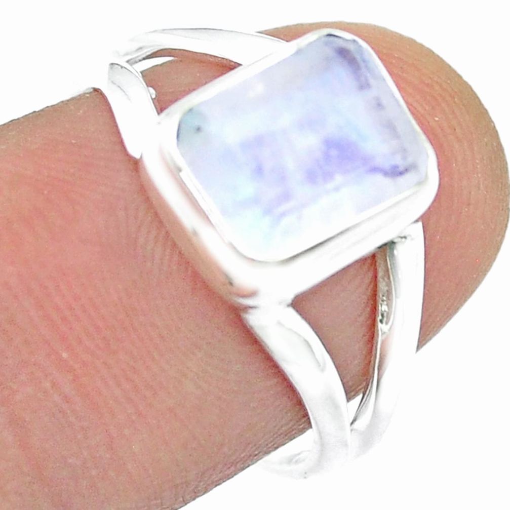 2.81cts faceted natural rainbow moonstone 925 silver ring size 7.5 u51307
