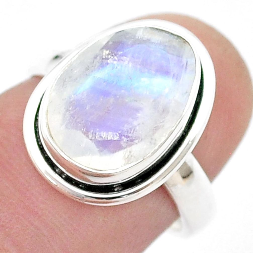 5.30cts faceted natural rainbow moonstone 925 sterling silver ring size 7 u46500