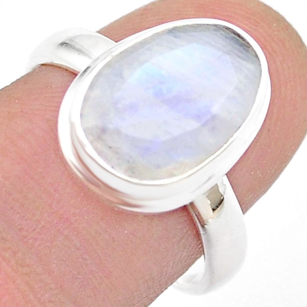 5.34cts faceted natural rainbow moonstone 925 sterling silver ring size 8 u46469