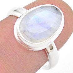 5.34cts faceted natural rainbow moonstone 925 sterling silver ring size 8 u46469