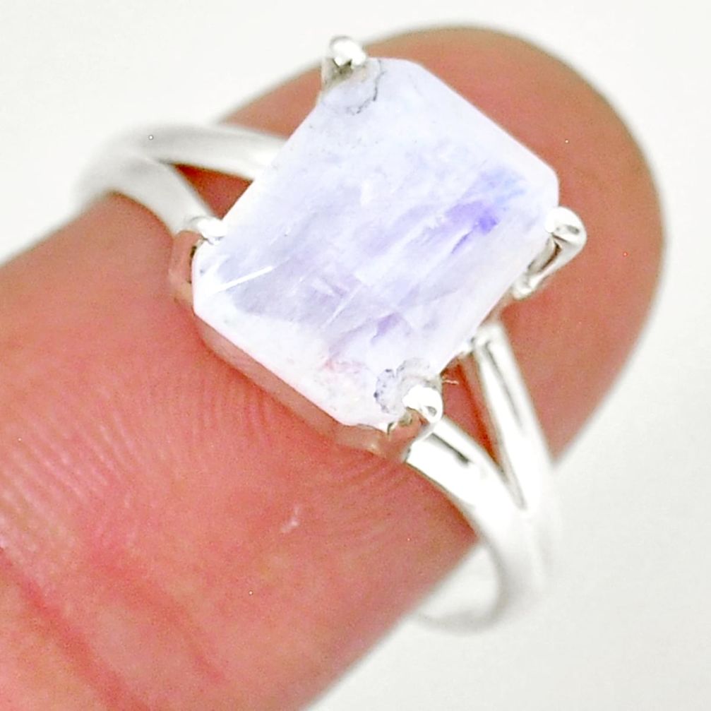 4.18cts faceted natural rainbow moonstone 925 sterling silver ring size 8 y16697