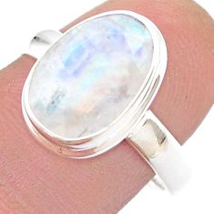 5.31cts faceted natural rainbow moonstone 925 sterling silver ring size 9 u46491