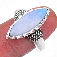 5.63cts faceted natural rainbow moonstone marquise silver ring size 6.5 n54716