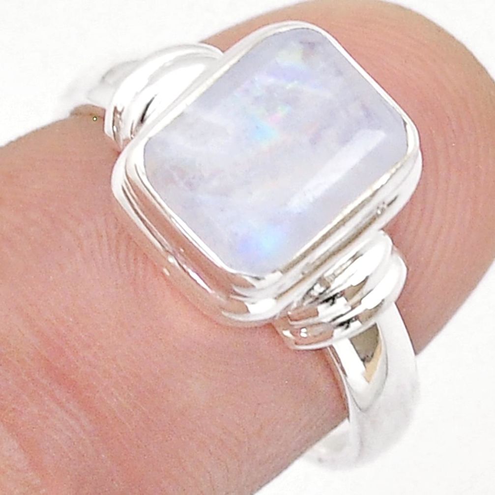 3.17cts faceted natural rainbow moonstone octagan 925 silver ring size 7 u60815
