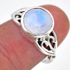 4.43cts faceted natural rainbow moonstone round 925 silver ring size 6 y82540