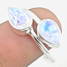 6.09cts faceted natural rainbow moonstone silver adjustable ring size 8 u34230