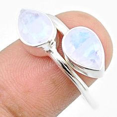 4.74cts faceted natural rainbow moonstone silver adjustable ring size 8 u34275