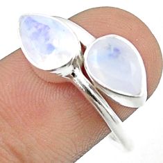 5.38cts faceted natural rainbow moonstone silver adjustable ring size 7.5 u34229