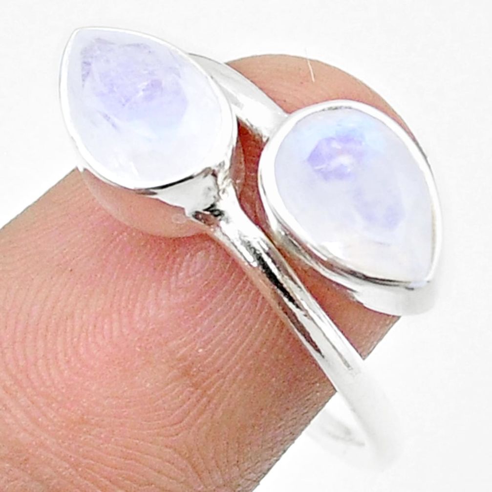 4.31cts faceted natural rainbow moonstone silver adjustable ring size 8.5 u34261