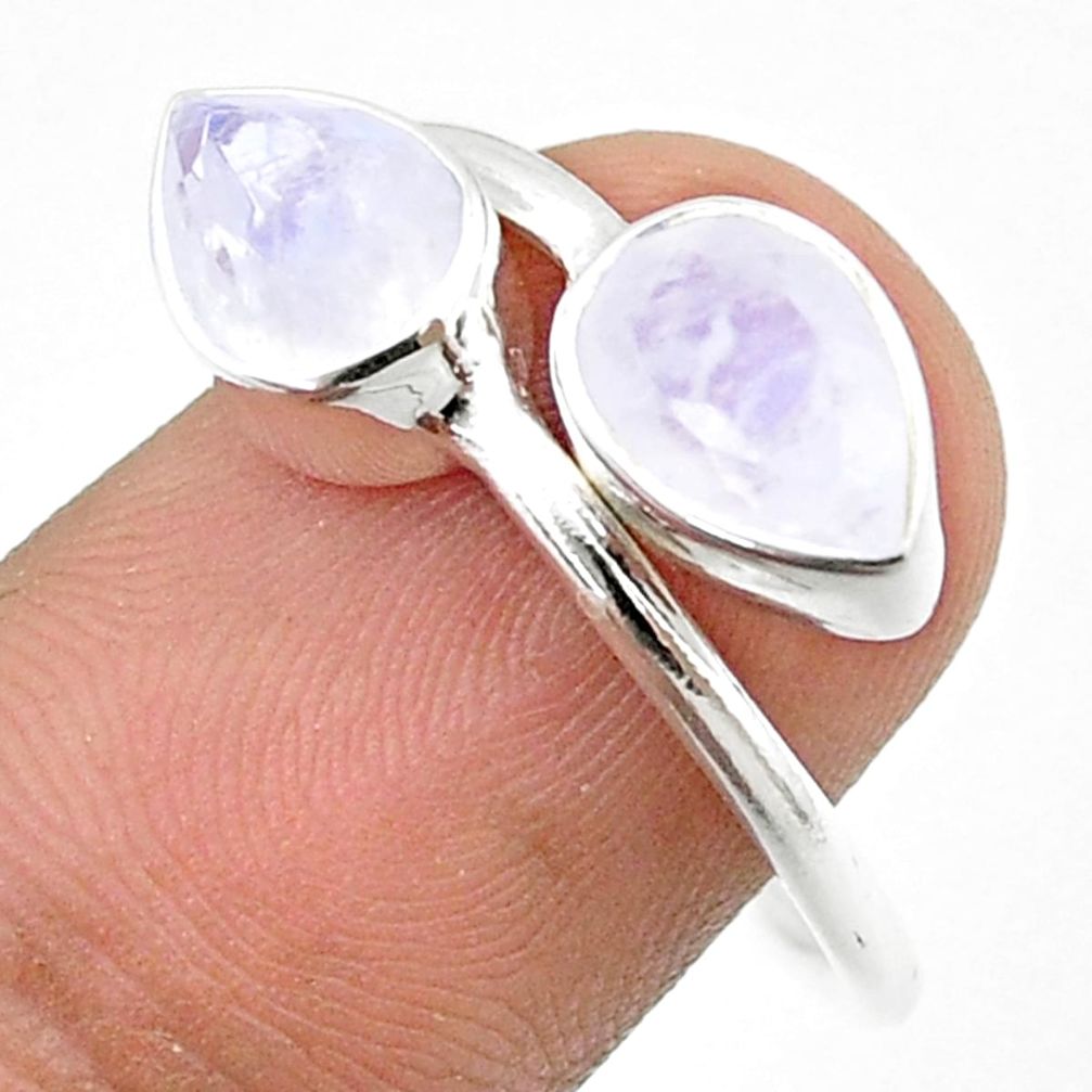 4.90cts faceted natural rainbow moonstone silver adjustable ring size 9.5 u34271