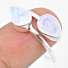 4.76cts faceted natural rainbow moonstone silver adjustable ring size 9.5 u34274