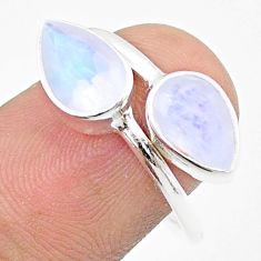 4.69cts faceted natural rainbow moonstone silver adjustable ring size 7.5 u34276