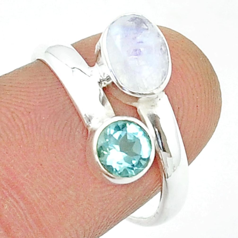 2.42cts faceted natural rainbow moonstone topaz 925 silver ring size 7 u36541