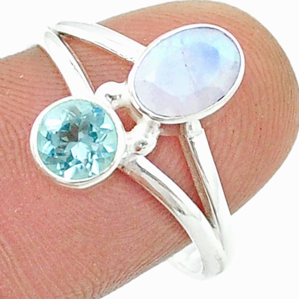2.86cts faceted natural rainbow moonstone topaz 925 silver ring size 8.5 u36544
