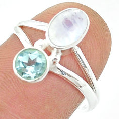 2.47cts faceted natural rainbow moonstone topaz 925 silver ring size 7.5 u36551
