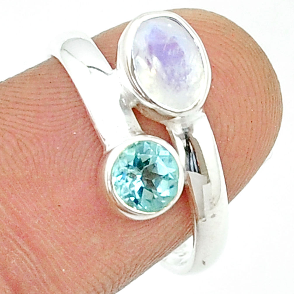 2.46cts faceted natural rainbow moonstone topaz 925 silver ring size 7.5 u36553