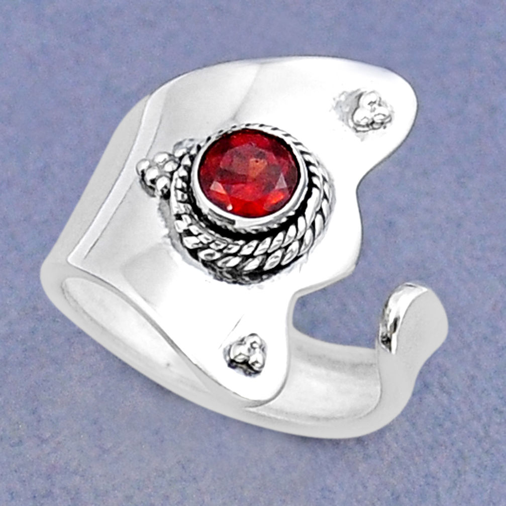 0.97cts faceted natural red garnet 925 silver adjustable ring size 6 y15949