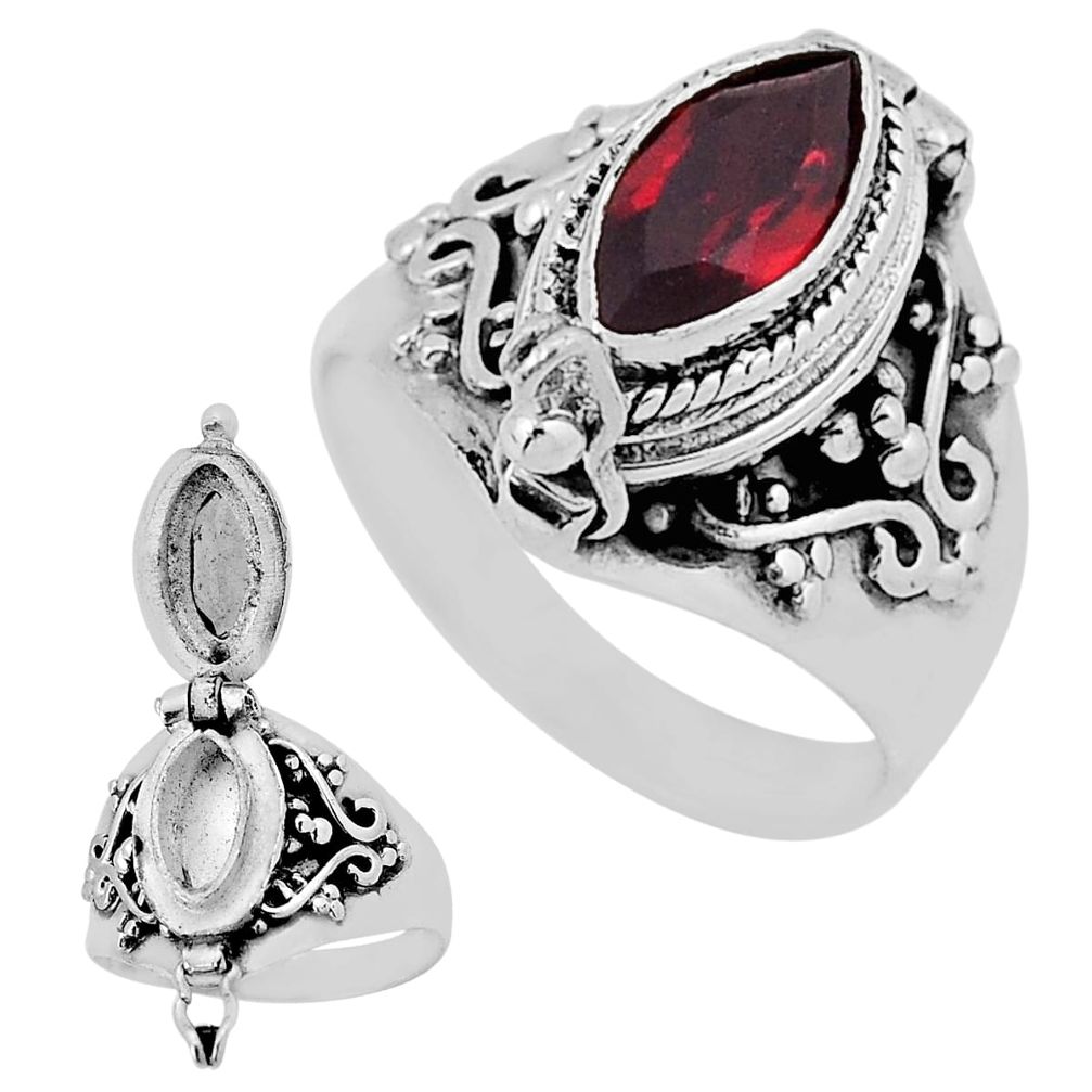 2.47cts faceted natural red garnet 925 silver poison box ring size 6.5 n39129