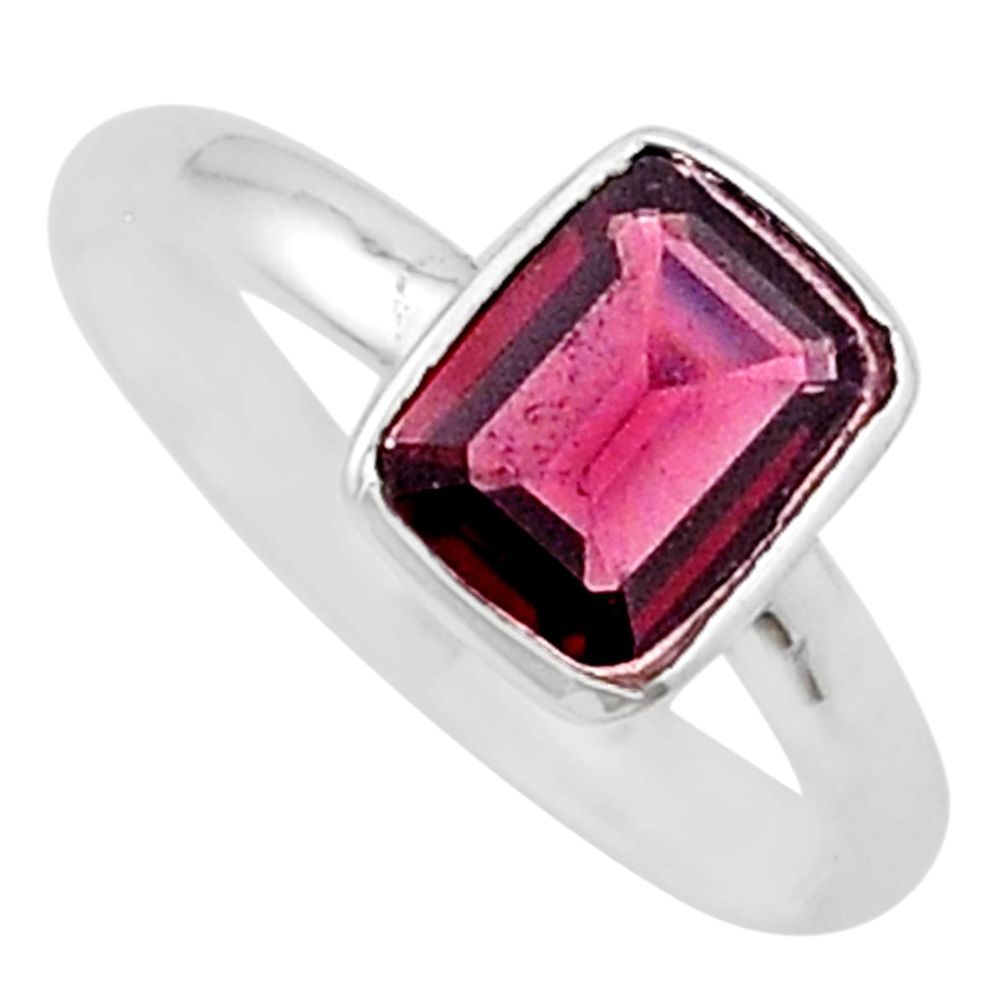 2.11cts faceted natural red garnet 925 sterling silver ring size 7 u35322