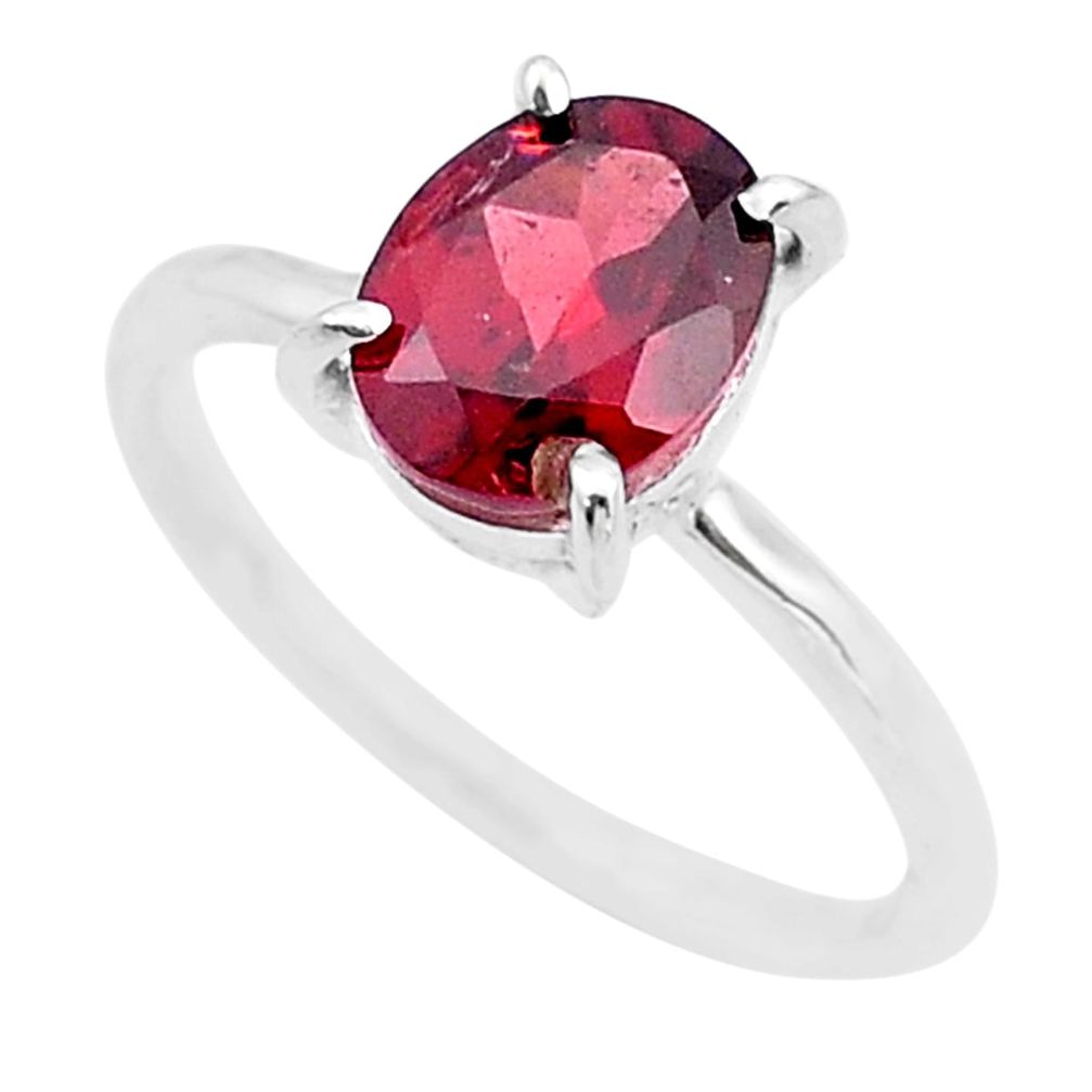 3.05cts faceted natural red garnet 925 sterling silver ring size 7 u39941